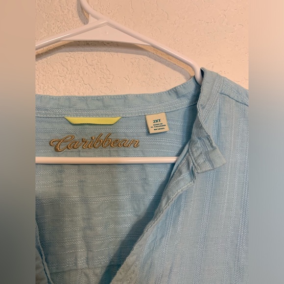 Caribbean Men 2XLT Tall Linen Blend Long Sleeve Blue Button Down Vacation Cruise - Picture 8 of 8